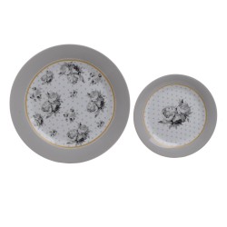 Set desert portelan 7 piese Grey Flowers