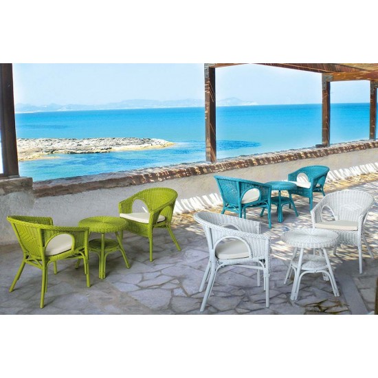 Masuta cafea alba din ratan Pico
